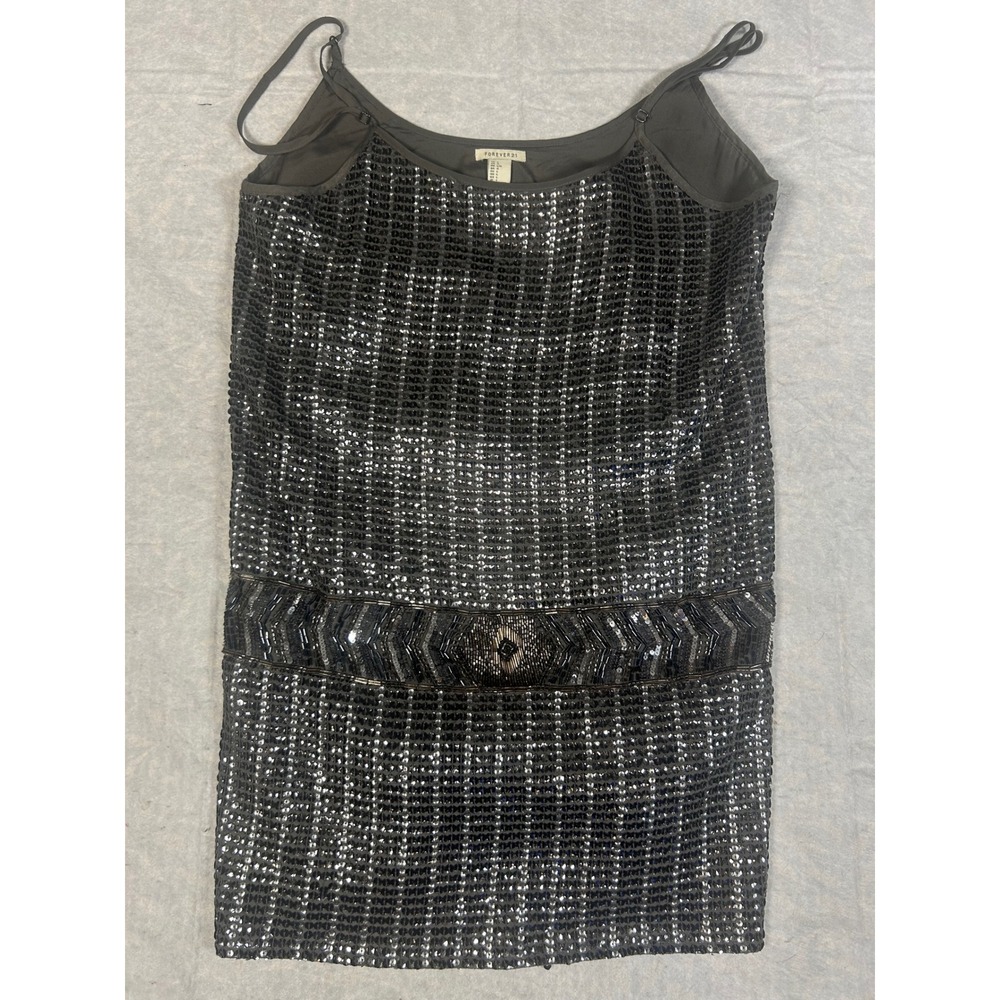 Forever 21 Sequin Embellished Flapper Style Dress‎ Black Silver Size L